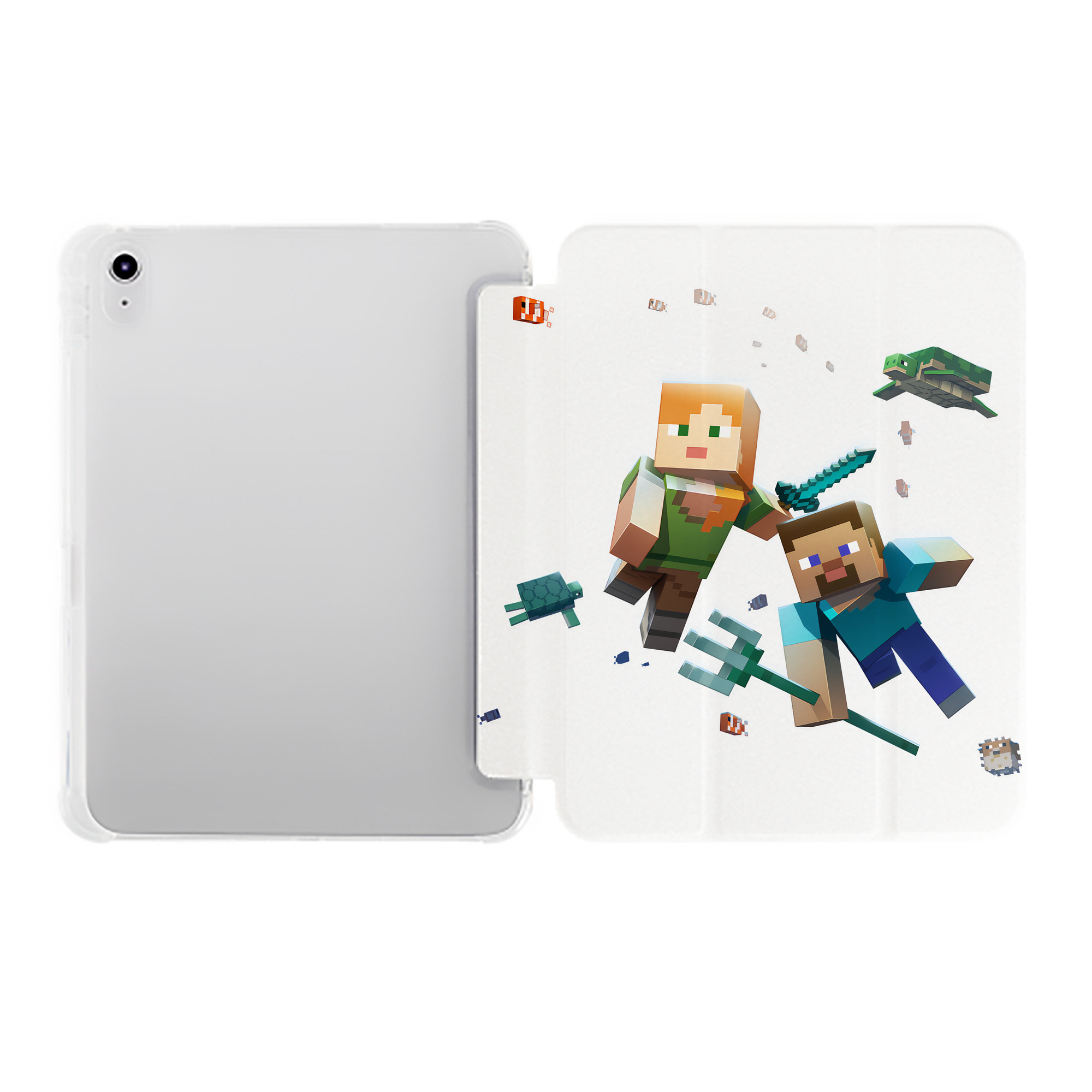 （画像用） マインクラフト ブロックの世界 Minecraft MC Block world IPad ケース ペン収納付き 三つ折りスタンド PUレザー×シリコン 対応機種9.5/10.5/10.9インチ